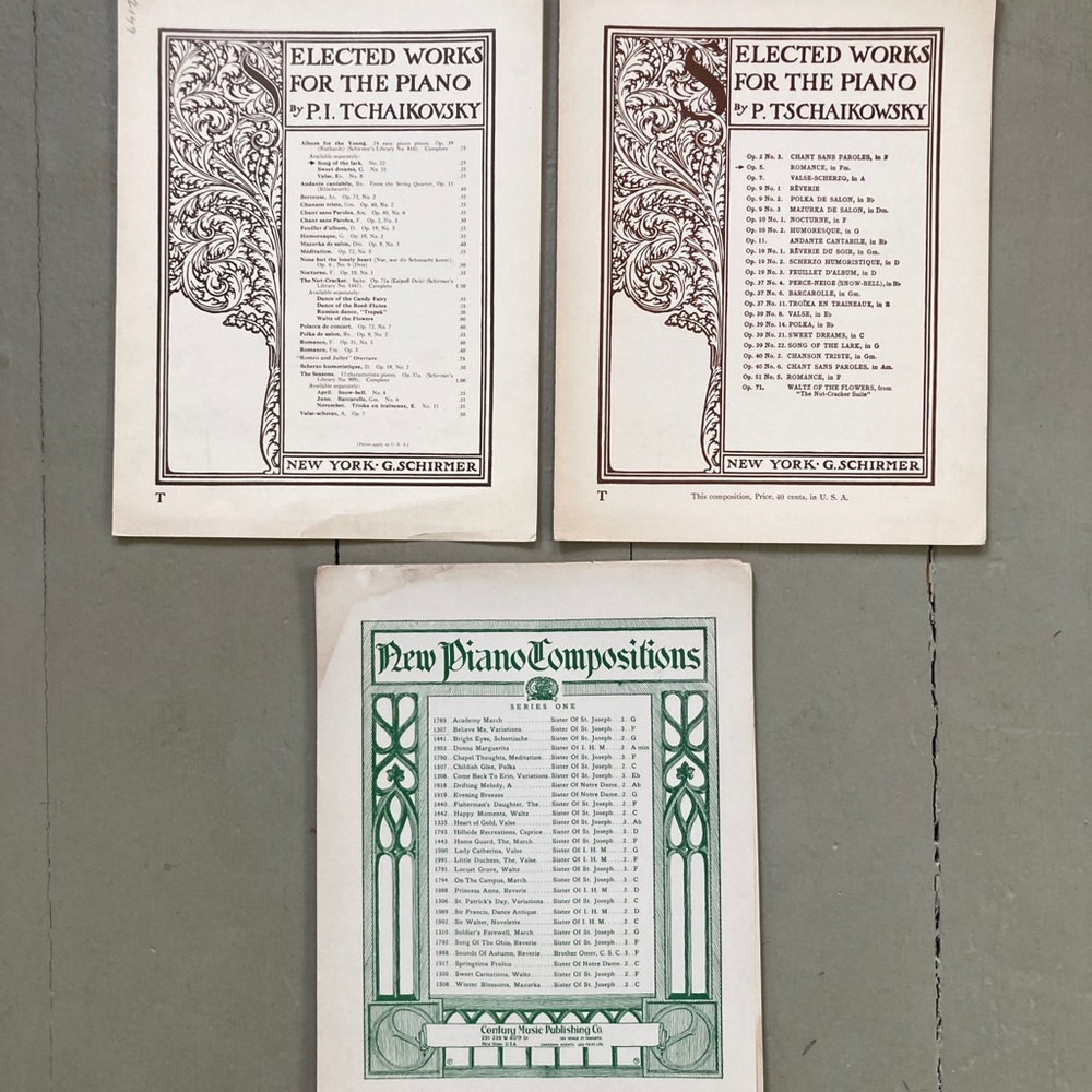 3 Tschaikowsky Sheet Music Art Nouveau Piano Composition Song Etude Pianist Art